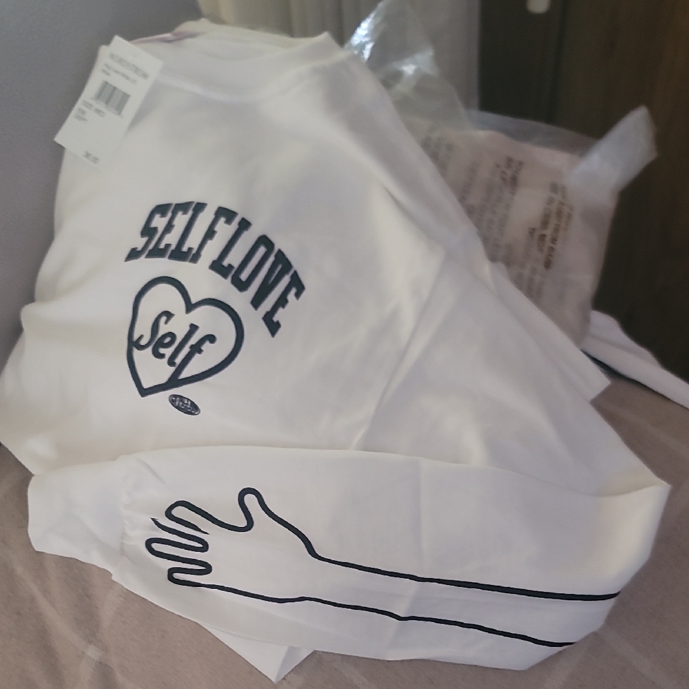 White Long Sleeve Shirt with Self Love Graphic